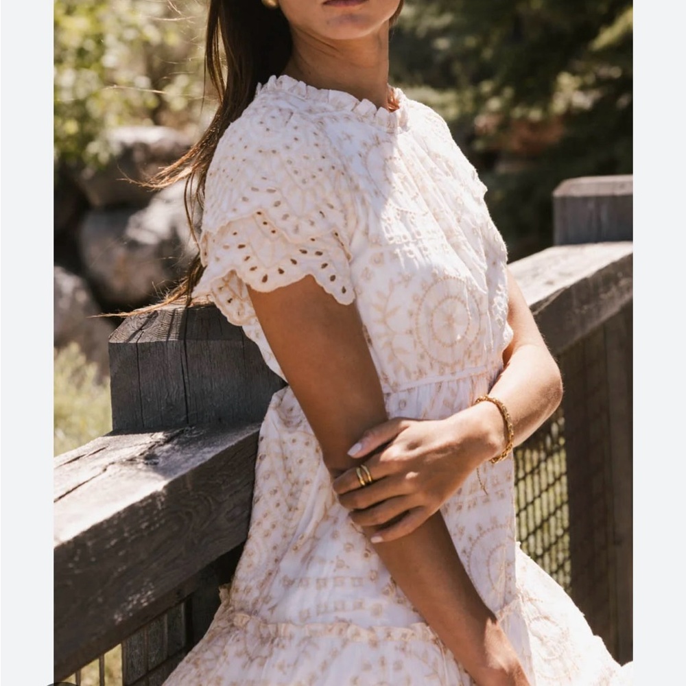 Bohme Cream and White Embroidered Eyelet Midi Dress